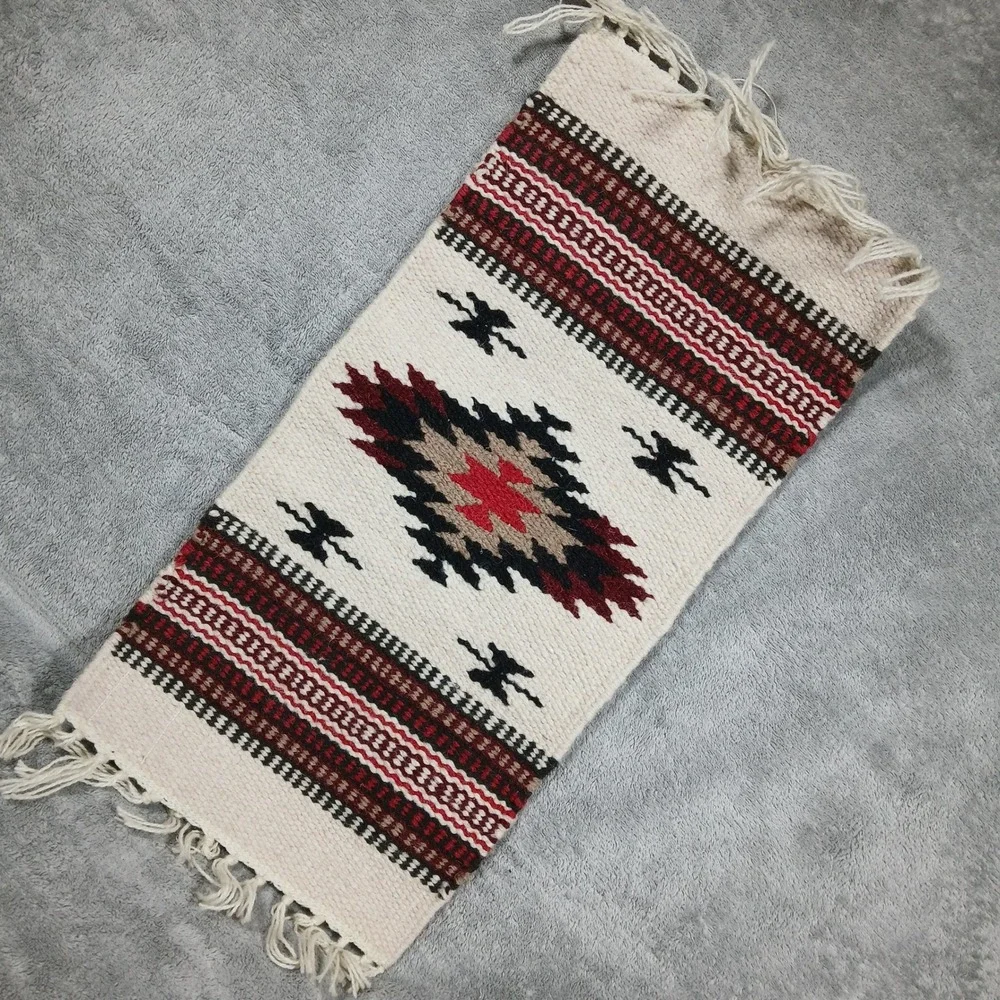 Saddleman Southwestern Wool Blend Tapestry Wall Hanging Rug Geometric Fringe